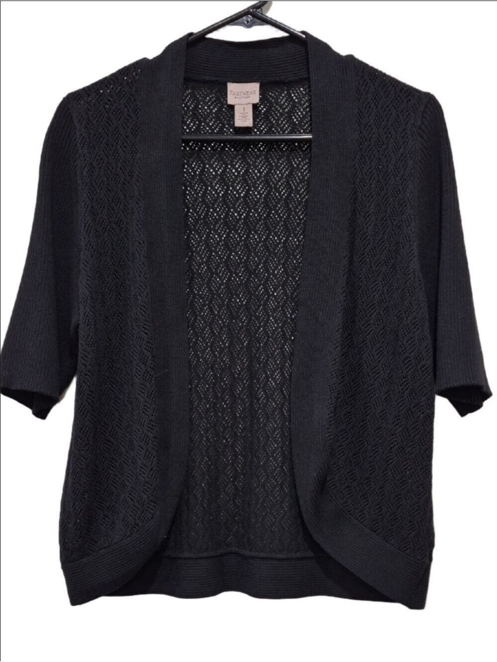 Chico's Black Open-Front Short-Sleeve Cardigan